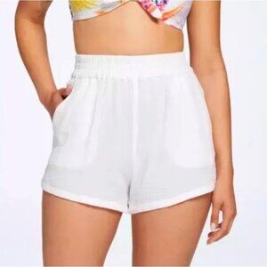 CALIA by Carrie Underwood Crinkle Cotton High Waist 5” Inseam Cover Up Shorts XS